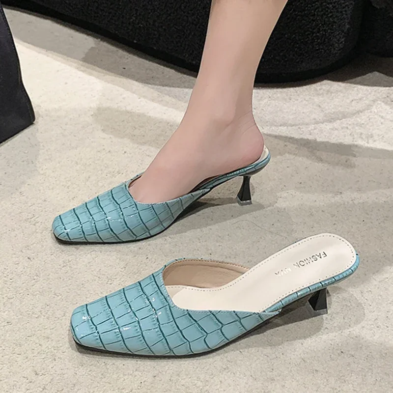 

2024 New Women Slippers Spring Fashion Mules Shoes Mid Heels Flip Flops Casual Slingback Sandals Outdoor Femme Zapatos Pumps