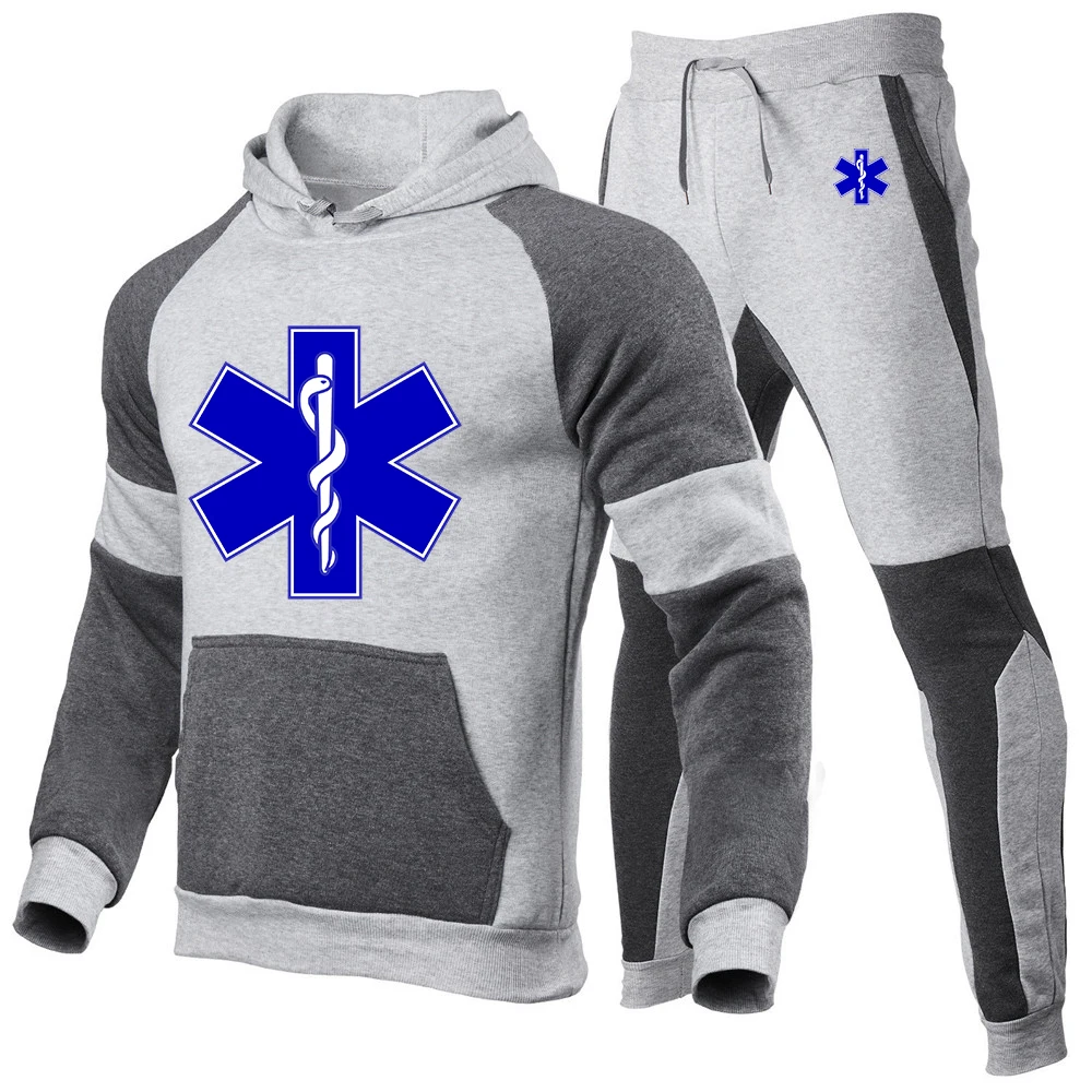 New EMT Emergency Ambulance color matching suit for men blank contrasting color sportswear comfortable casual running fash