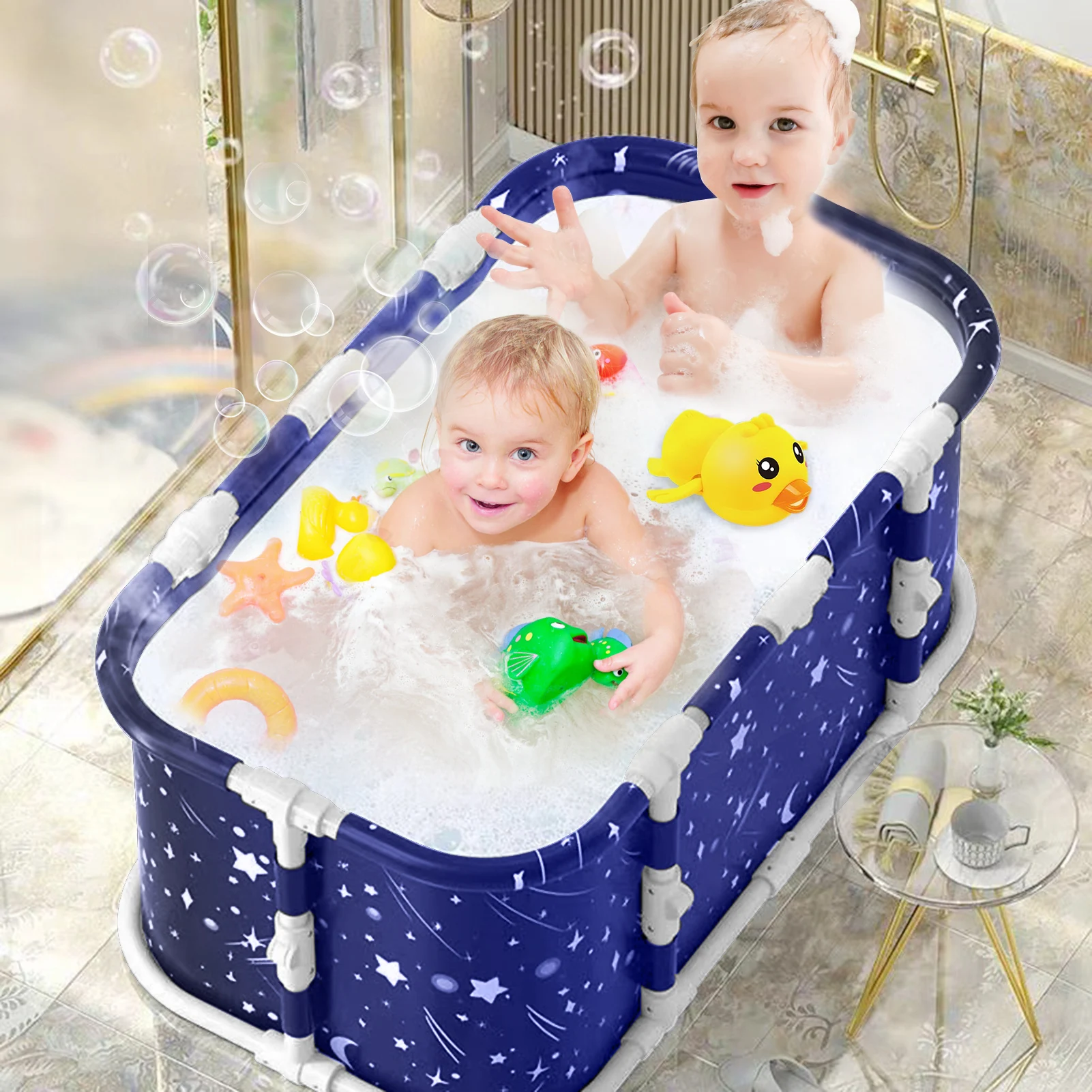 Portable Folding Bathtub Adult Children Swimming Pool Large Plastic Bathtub Bath Bucket Insulation Bathing Family Soaking Tub