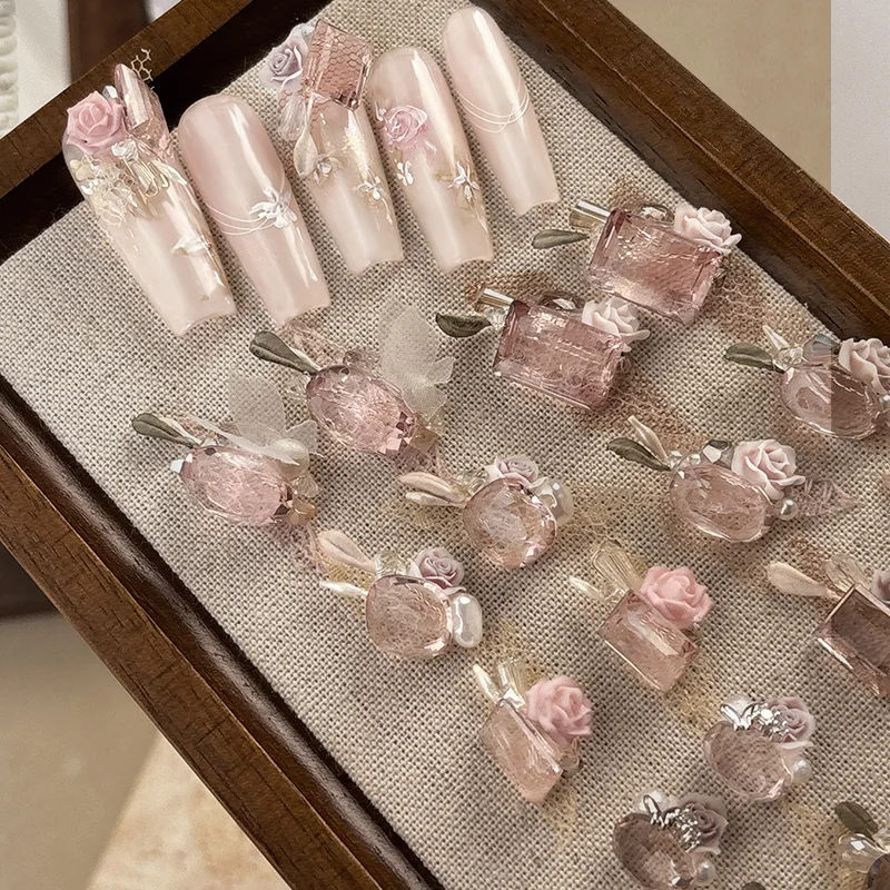 럭셔리 라인스톤 네일아트 3D 스파클링 네일 다이아몬드 DIY 네일아트 데코레이션 로즈 크리스탈 핑크 빅 다이아몬드 플라워 네일용