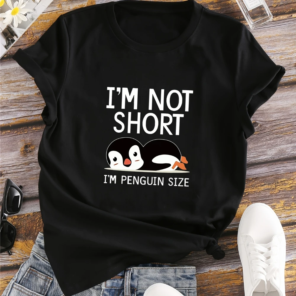 

Im Not Short Im Penguin Size Letter Animals Print T-Shirt Crew Neck Short Sleeve T-Shirt Casual Every Day Tops Women's Clothing