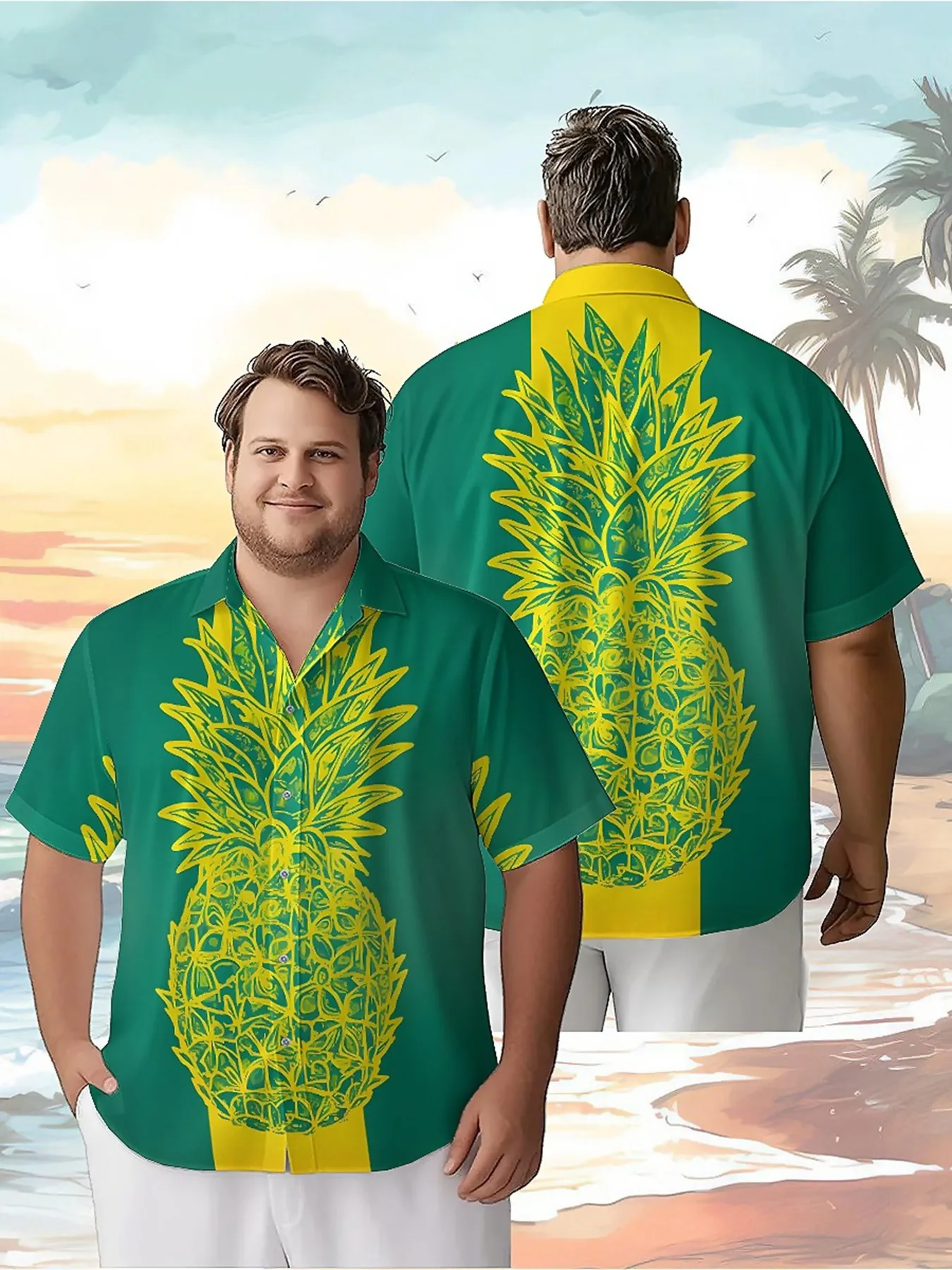 Men's Plus Size Hawaiian Shirts Tropical Pineapple Fashion Pattern,Unisex Baggy Aloha Shirts,summer Alternative Clothing