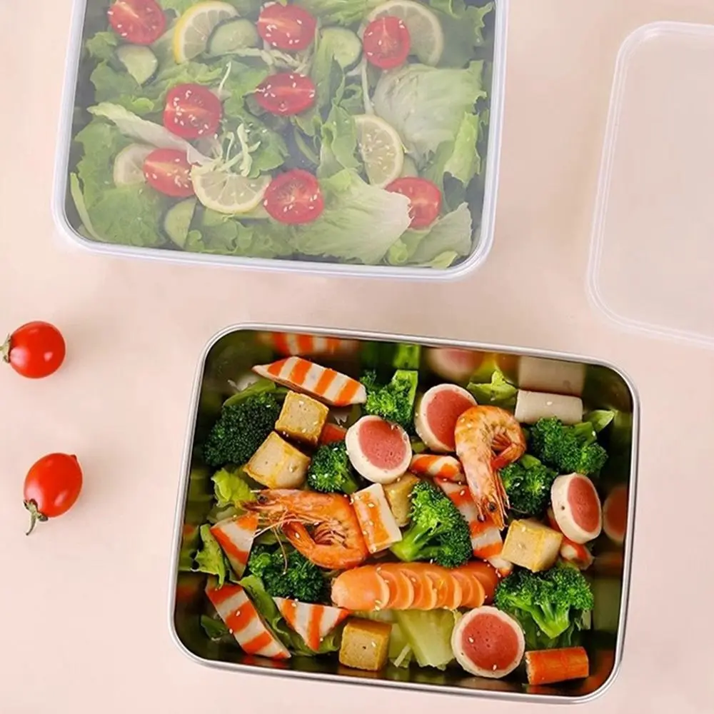 1Pcs Stainless Steel Crisper Box Rectangular Refrigerator Frozen Sorting Storage Box with Lid S/M/L Food Organizer Kitchen