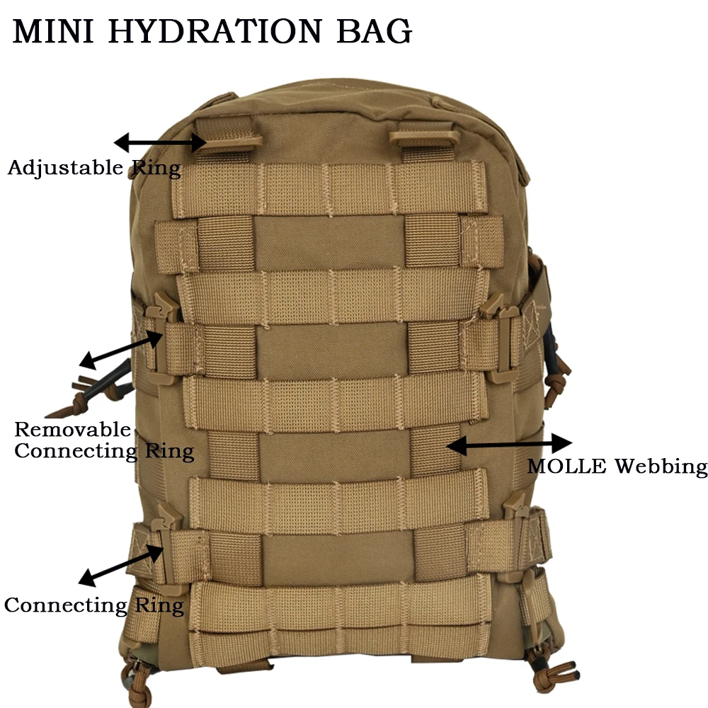 Mini Hydration Bag Tactical Backpack Water Bladder Carrier MOLLE YKK Zipper Pouch Military Hunting Bag 500D