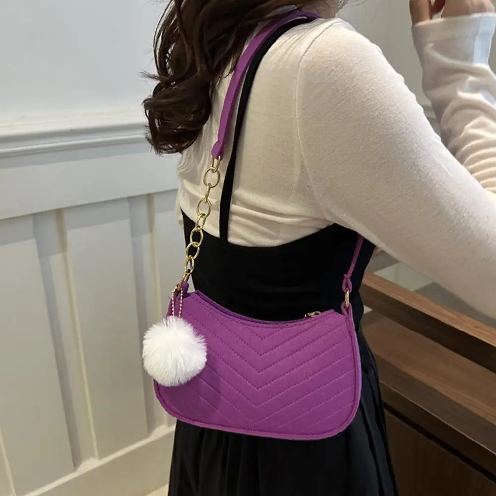 Einfarbige Pompon Filz Schultertasche Winter Neue Mode Unterarmtasche Kleine Quadratische Handtasche Niedliche Lässige Umhängetasche Mädchen Geschenk – Detail 14