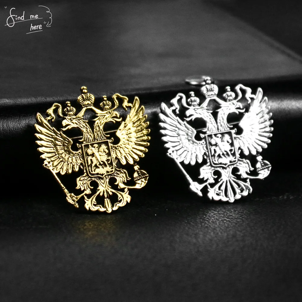 Classic Zinc Alloy Double Headed Eagle Brooch Pins Russia Badge Brooch Punk Two Colors Suit Lapel Pin Men Women Accessory Gift