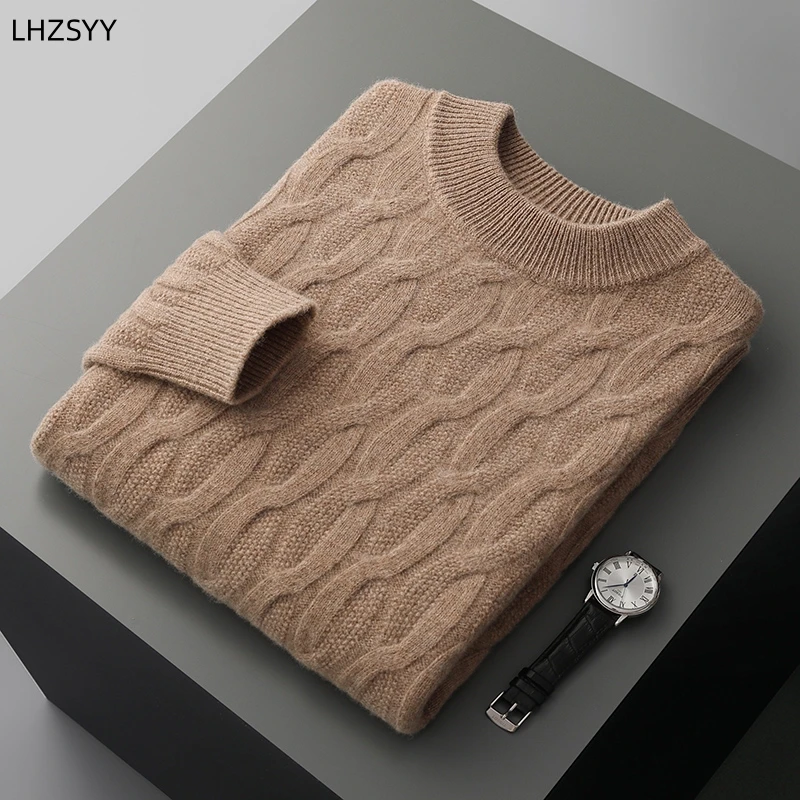 LHZSYY Winter New Thicken 100%Cashmere Sweater Men's Half-high Neck Twisted Pullovers Large Size Jackets Tops Casual Knit Shirts 4