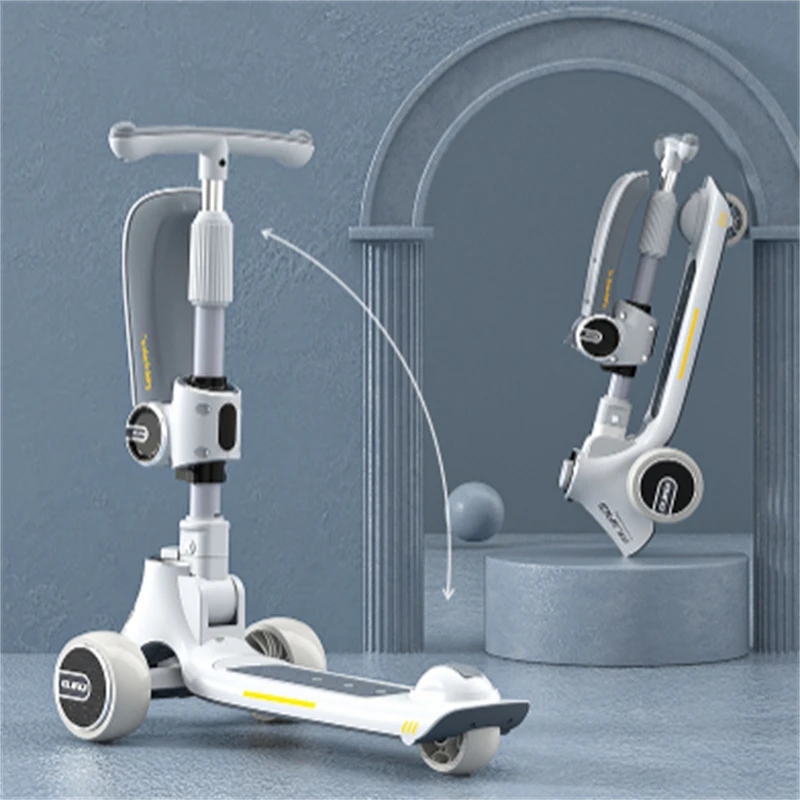 Scooter Children's Three-In-One Scooter Can Sit and Slide One-Key Folding 2-12 Children's Outdoor Sports Smooth Portable