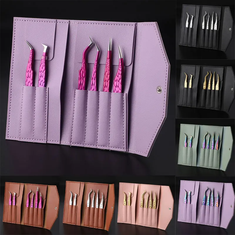 False Eyelash Tweezers Set For Fake Fan Lashes Extensions Planting Eyebrow Clip Eyelashes Tongs Makeup Nail Tools Kit 6PCS
