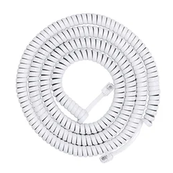 Adjustable Length Coiled Landline Telephone Handset Cable with RJ9 Connectors - 0.5 - 3m (White)
