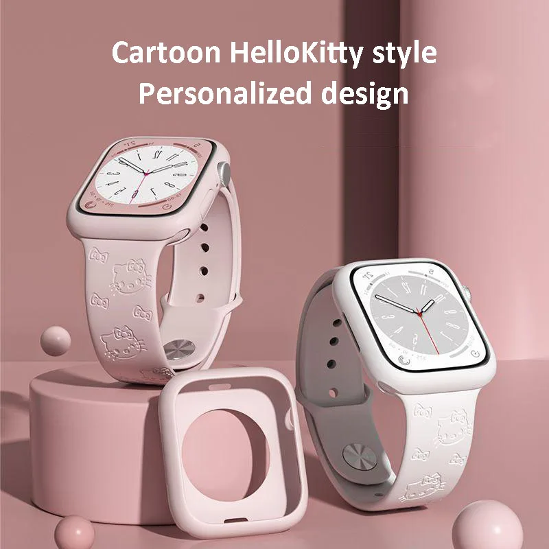 

Sanrio HelloKitty Kawaii Apple Iwatch Watch Band for Iwatch1-8/se/ultra High Beauty Watch Protective Case Silicone Watch Strap