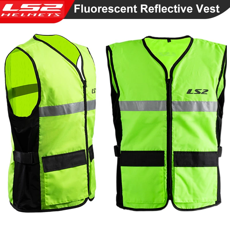 LS2 Original Motorcycle Reflective Vest Men Women Breathable Fluorescent Motorcycle Jacket Work Wear High Visibility Safety Vest