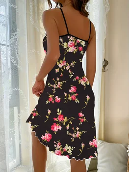 Single-Piece Women's Four-Season Summer Style Casual Romantic Floral Print Cute Halter Dress 3