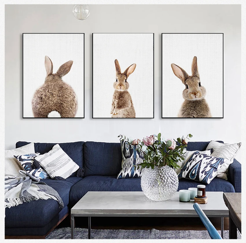 

Унисекс, искусство на стену, художественное украшение, настенные картины для гостиной, детская комната, кролики, принты, милые кролики