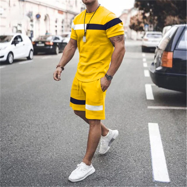 2022 New Summer Men's Suit Casual Beach Shorts Suit Sea View 3D Printing Short Suit Ordinary O-neck T-shirt 2-piece Set Oversize TS1280