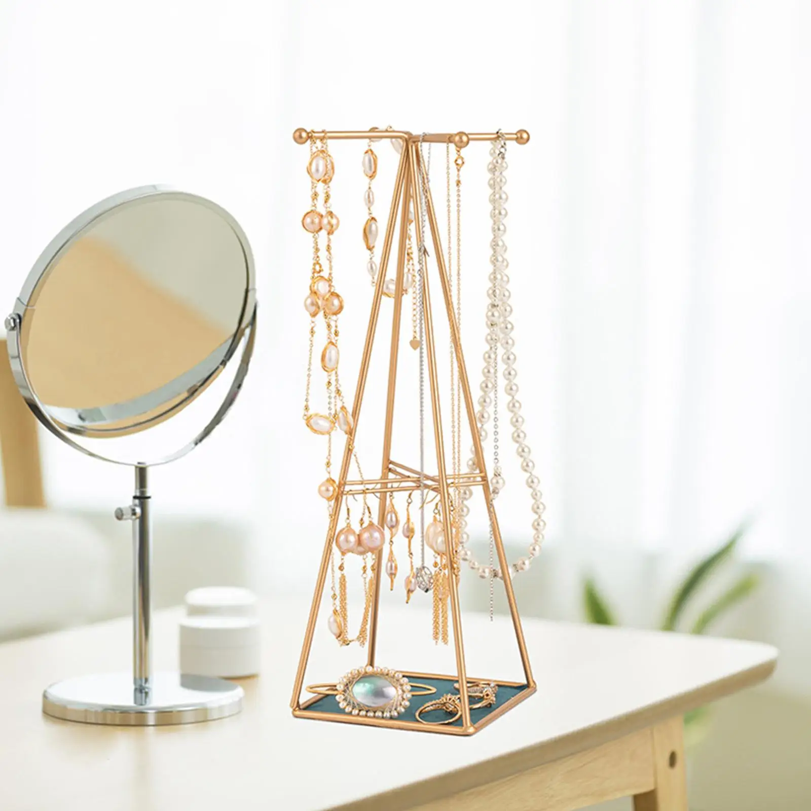 

Modern Jewelry Organizer Stand Golden Necklace Holder for Trinkets Bracelets Watches
