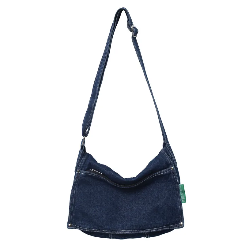 Denim Messenger Bags For Women 2022 Japan Style Casual Shoulder Bag College  Student Bag Large Jeans Bag Solid Flap Bag Quilted