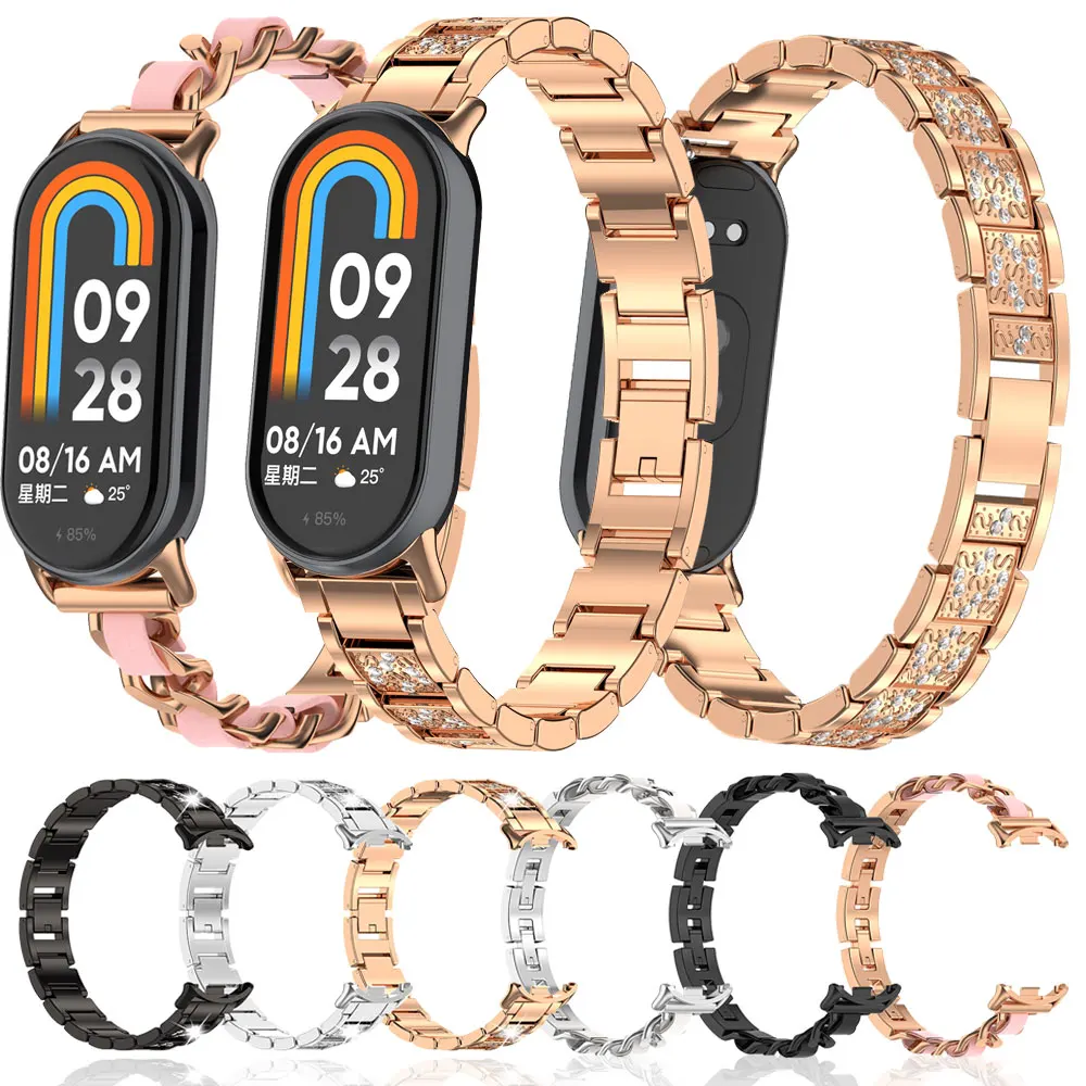 

Браслет из нержавеющей стали для Xiaomi Mi Band 8, металлический ремешок для смарт-часов mi Band 8, аксессуары для браслетов