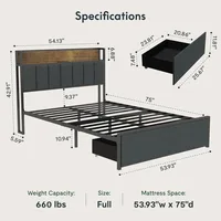 Bed Frame with Storage Headboard, Built-in Charging Station & LED Lights – Sturdy Platform Bed with Drawers 2