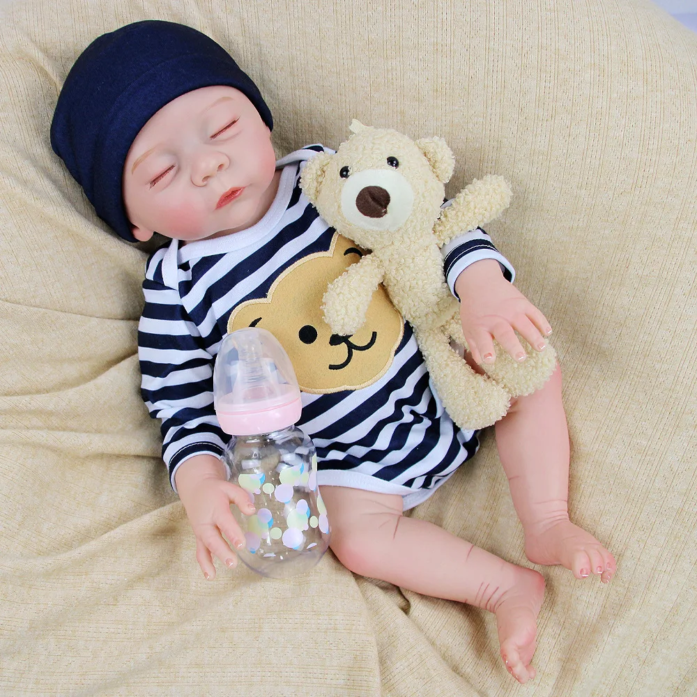 

High Quality 46CM Reborn Baby Toddler Darren Cute Doll Full Silicone with Rooted Blonde hair Soft Cuddle Body Handmad With CE