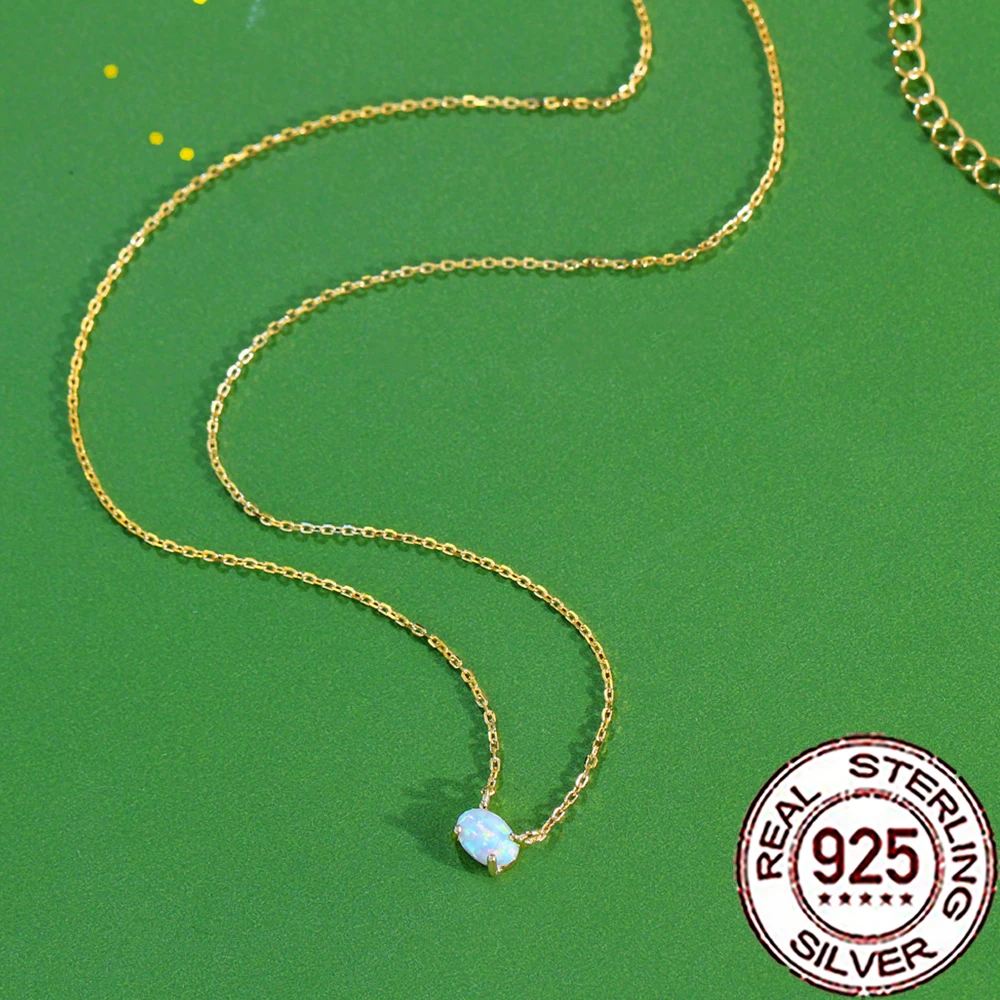 QooLady Halskette mit Anhänger aus 925er-Sterlingsilber, elegant, mystisch, oval, Opal, für Damen, feine Goldfarbe, Verlobungsfeier, Schmuck SD054 – Detail 8