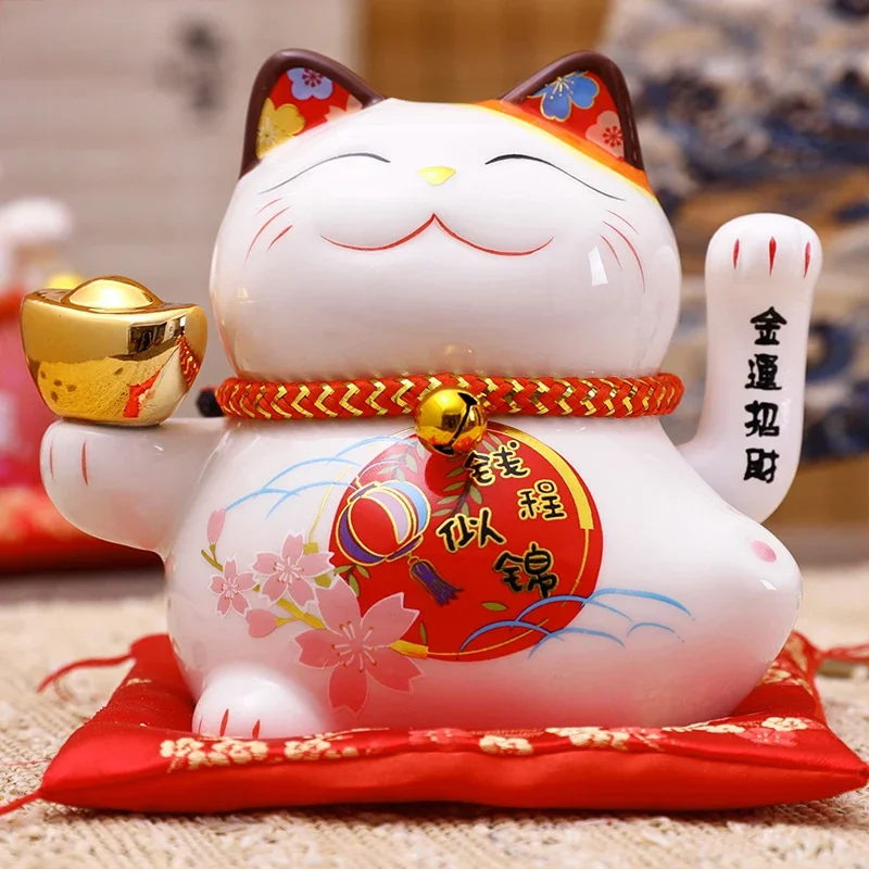 

Gift Waving Ceramic Cat Battery Fortune Decoration 5 Powered Hand Feng Neko Home Maneki Plutus inch Shui Lucky Best
