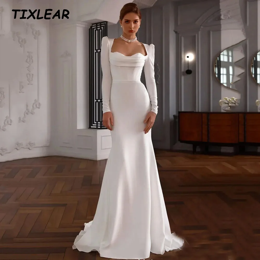 

TIXLEAR Sweetheart Mermaid Wedding Dress Elegant Long Sleeves Backless Floor Length Bridal Gown Vestidos De Noiva Custom Made