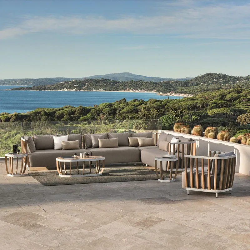 

Outdoor sofa, teak wood villa, leisure combination, rattan woven chairs, solid wood sofa, outdoor garden courtyard sofa inflavel