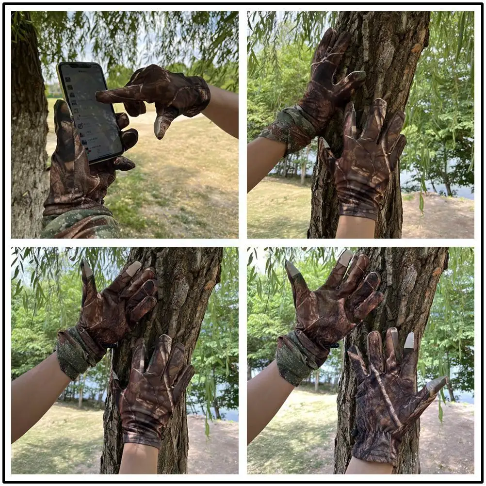 Summer Skin-Thin Multi-Functional Gloves Touch Screen Anti-Slip Riding Gloves Bionic Camouflage Hunting Fishing Elastic Sports Gloves Finger Gloves Tactical Gloves