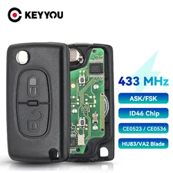 KEYYOU For Peugeot 433Mhz ID46 ASK Remote Car Key For Peugeot 207 307 407 208 308 408 607 Partner Car Key 2 Button CE0523 Ce0536