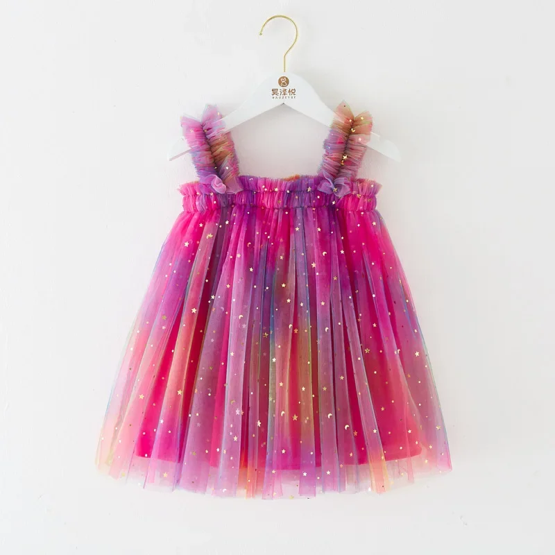 

Cute Baby Sequin Party Princess Dress Toddler Girl Birthday Tulle Boutique Outfit Kid Summer New Ballet Sleeveless Strap Clothes