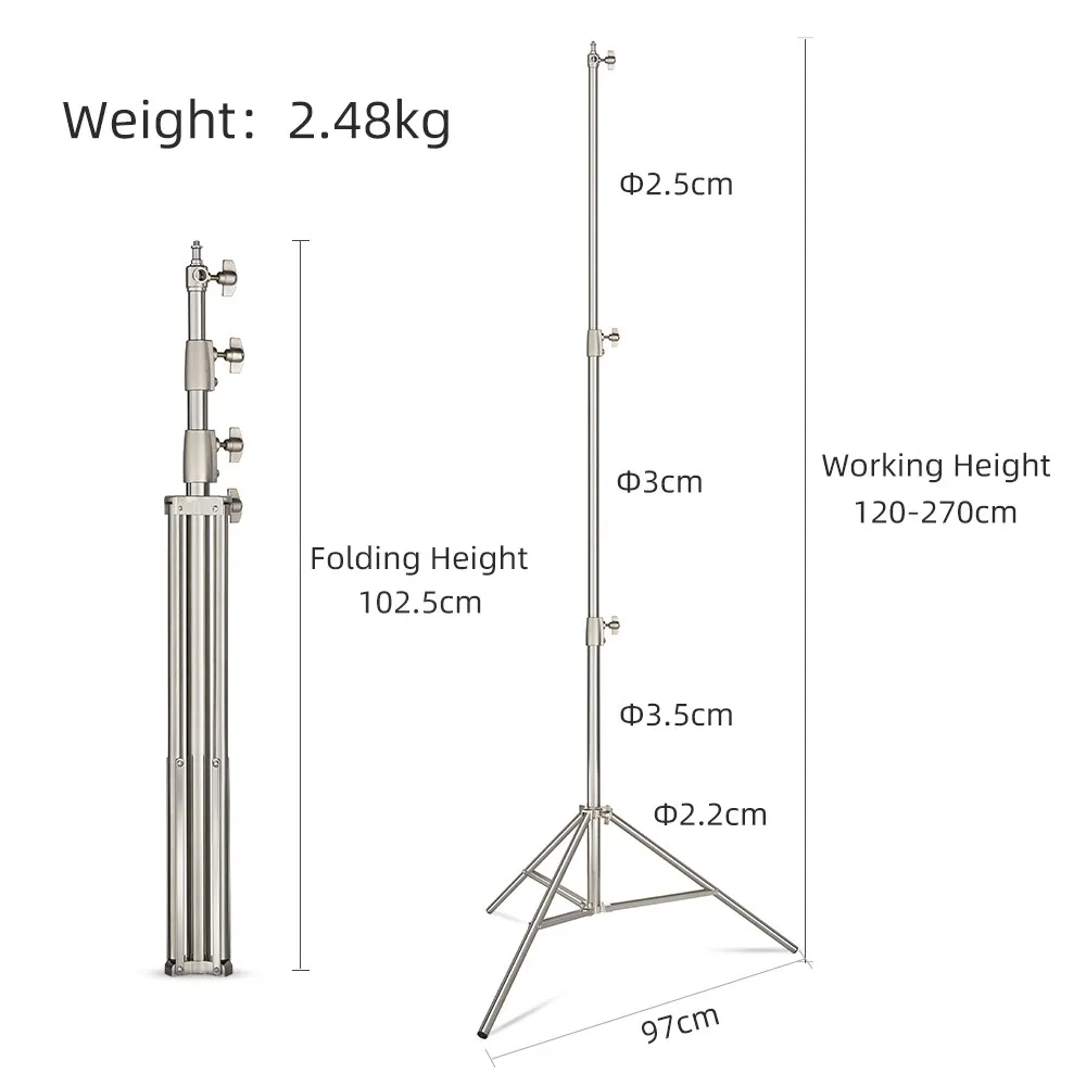 Stainless Steel 2.7M Heavy Duty Light Stand Tripod with for Photo Studio Softbox Video Flash Umbrellas Reflector Lighting
