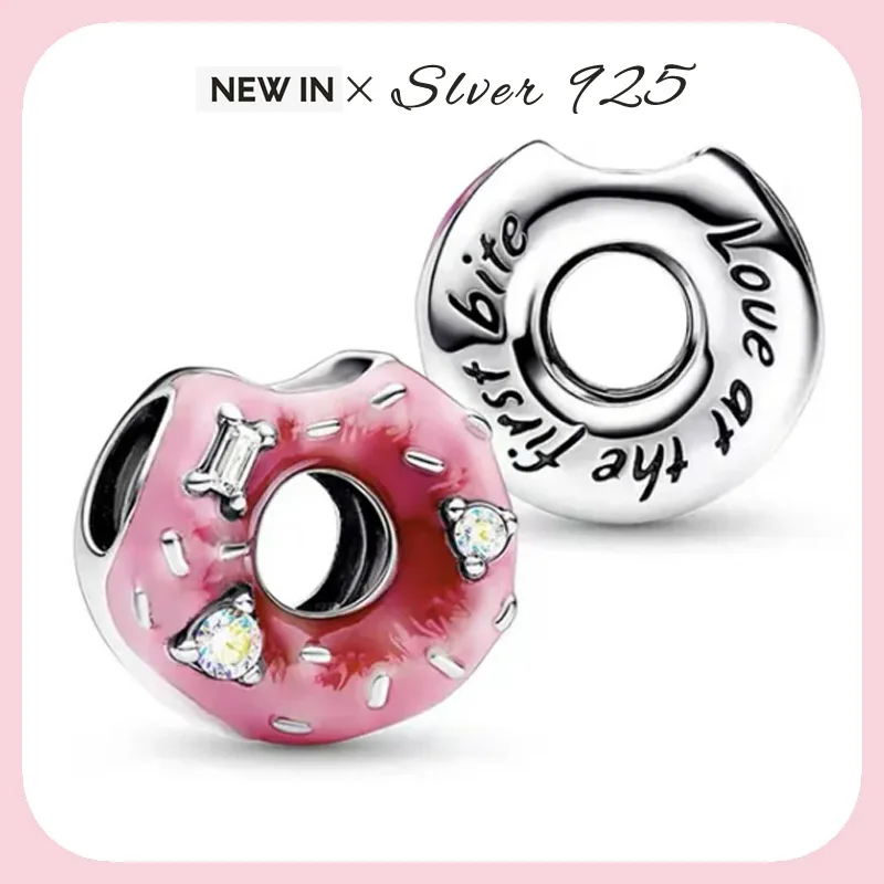 

New style,Take a bite of the pink donut,925 Sterling Silver Fit Original Bracelet Charm Bead Hot Sale Gift Fine Jewelry