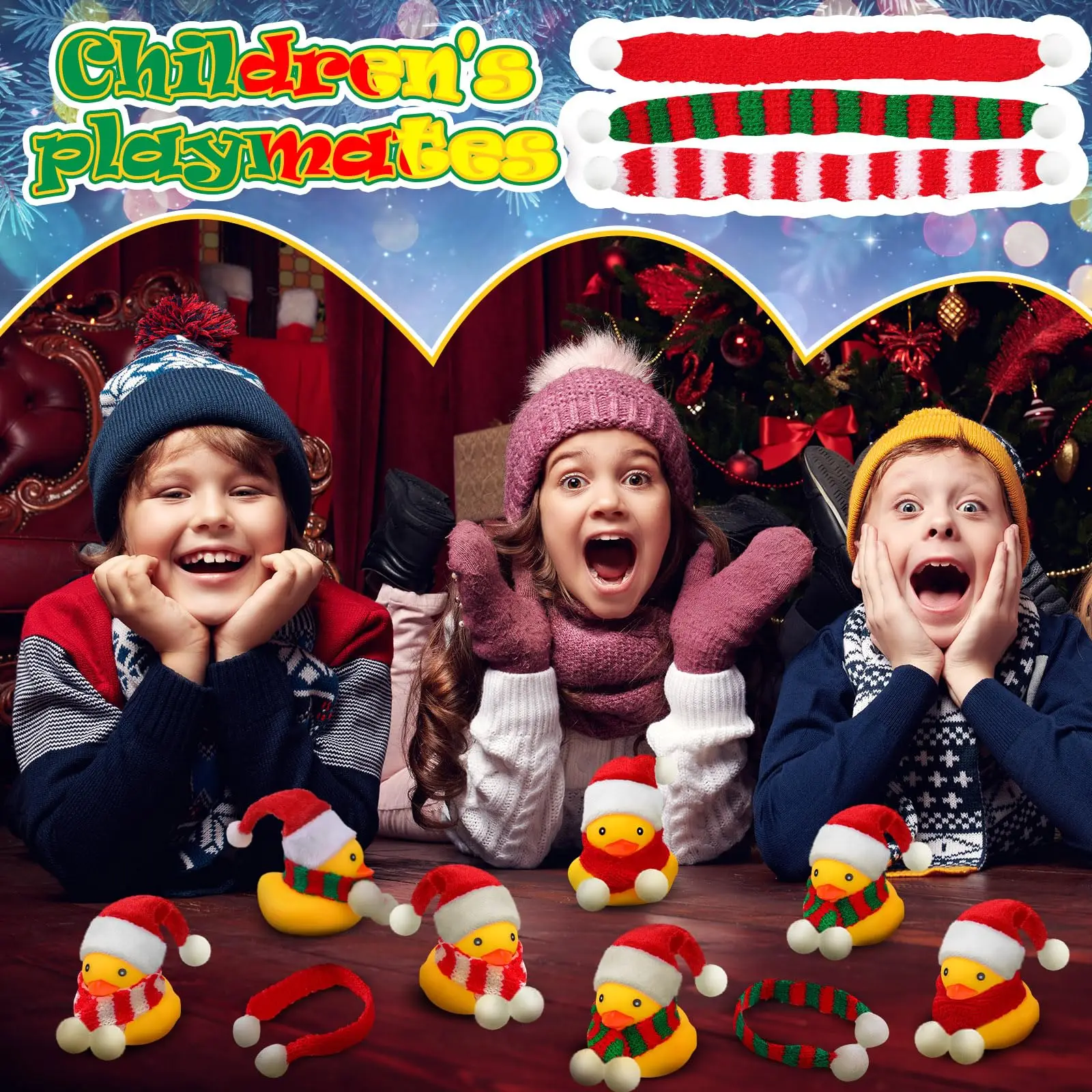 6/12 Pcs Christmas Mini Rubber Duckies in Bulk with Christmas Hats and Scarf Christmas Rubber Duckies for Christmas Party Winter 5