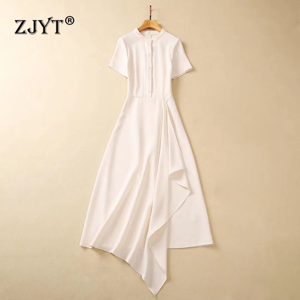 

ZJYT Runway Summer Midi Black Shirt Dress for Women 2023 Fashion Short Sleeve Asymmetrical Party Vestidos Casual Simple Robes