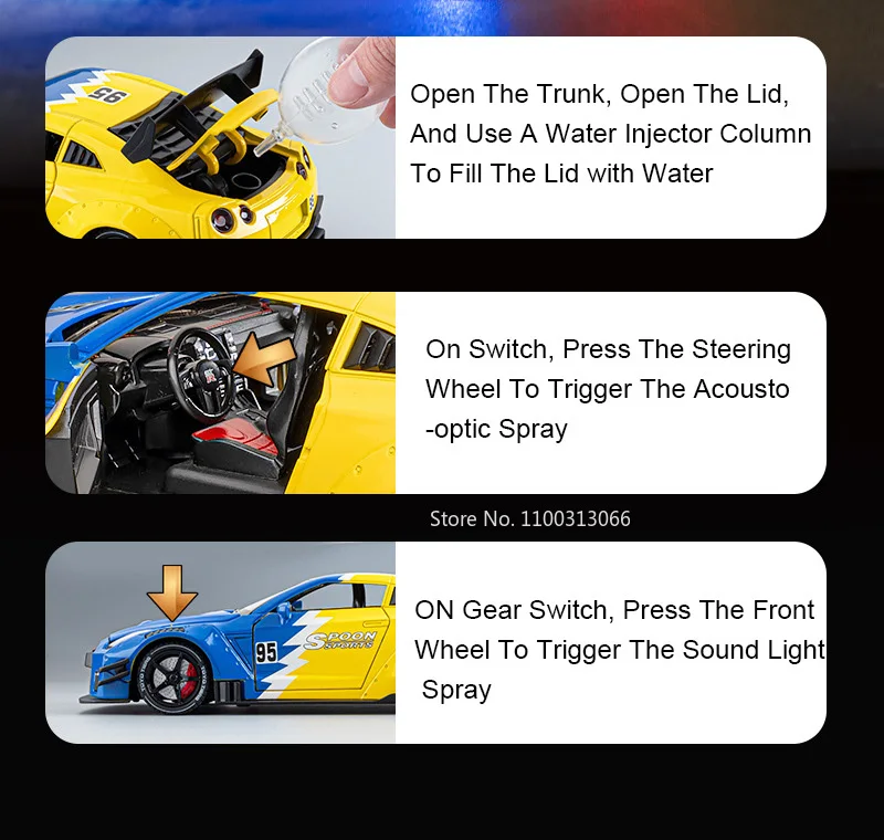 1:24 Nissan Gtr Sport Simulation Alloy Model Sound Light With Smoke