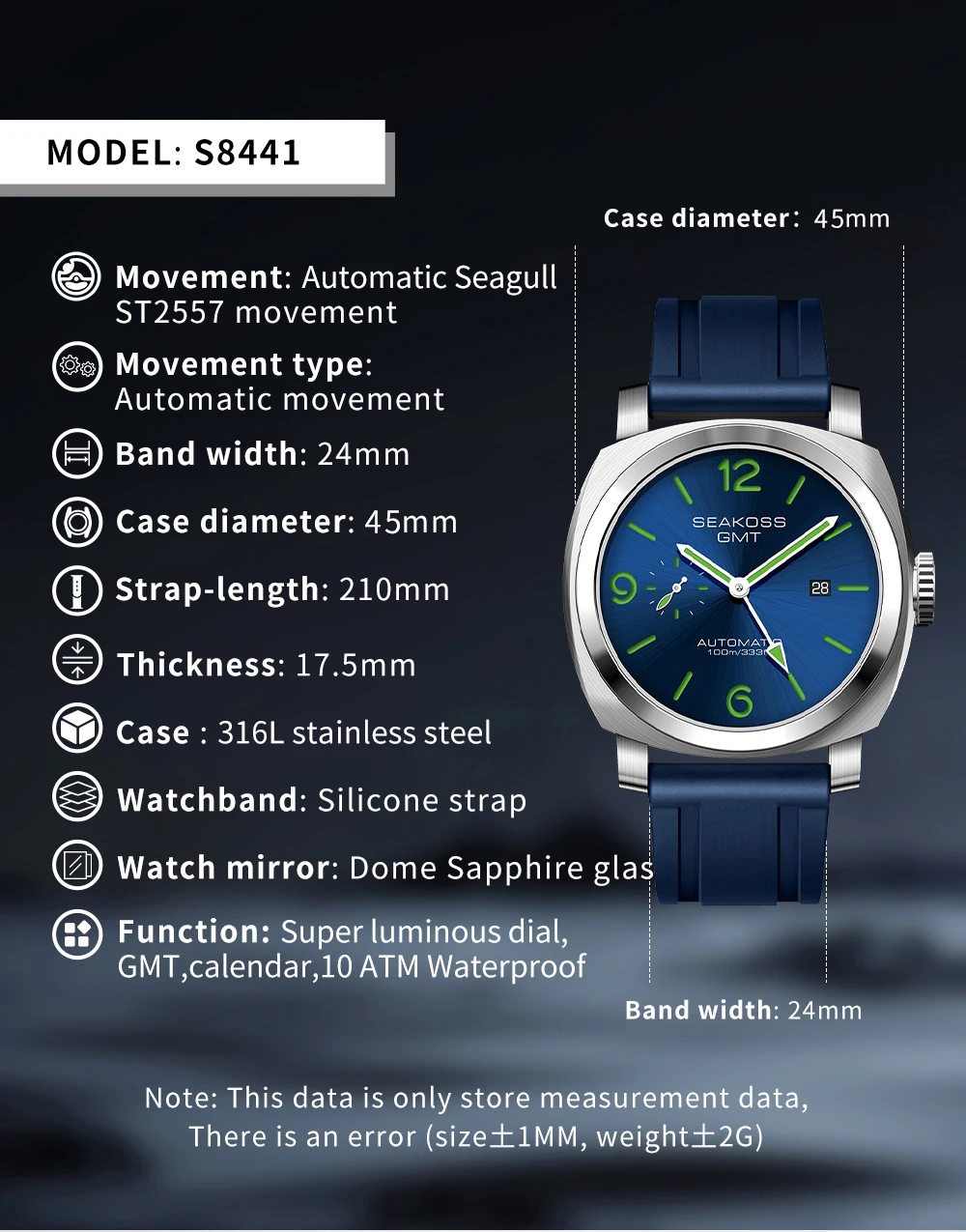 Mechanical Watch Diver Watch SEAKOSS 100m Diving Men GMT Automatic Mechanical Watches 1963 Clock Original Dual Time Zone Super Luminous Sapphire Wristwatches