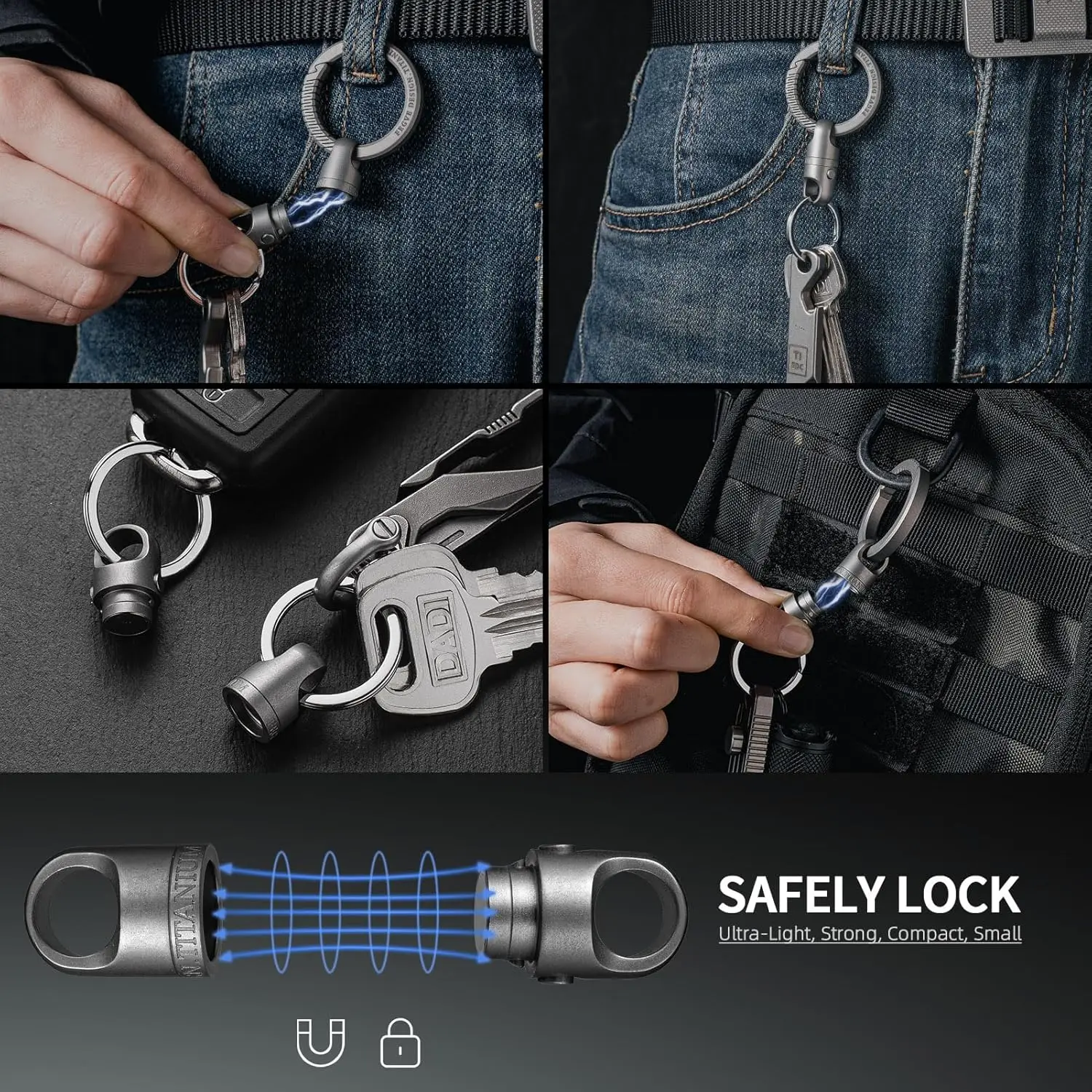 Titanium Magnetic Key Holder, Quick Release Keychain, Detachable Magnetic Keychain, Safely Lock System-360 ° Rotatable 5