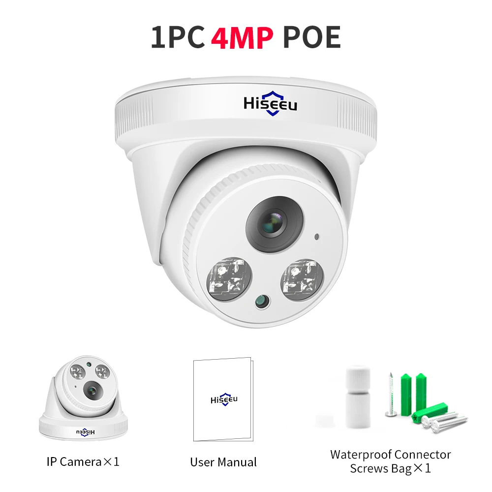 كاميرا Hiseeu H.265 + 4MP 5MP POE IP قبة CCTV ONVI...