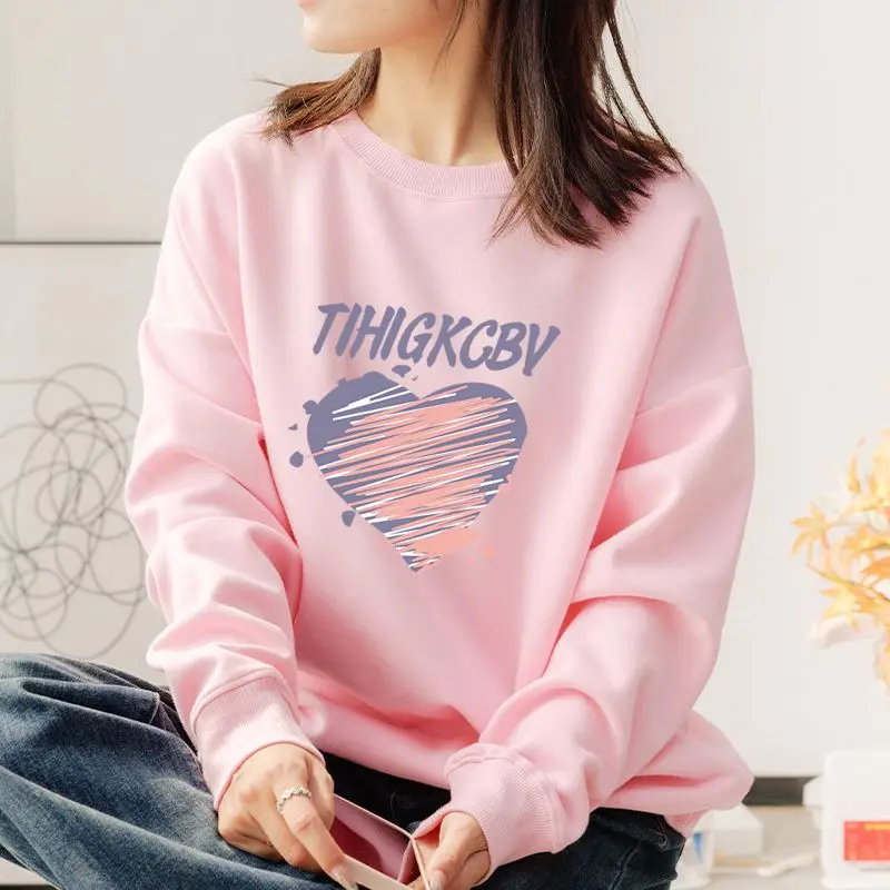 2023 Autumn and Winter Women's New Loose Casual Round Neck Long Sleeve Solid Print Comfortable Versatile Pullover T-shirt