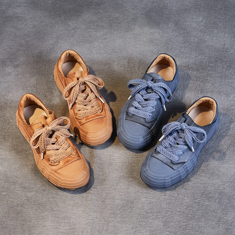 

Japanese and Korean style Vintage Dissolved Shoes Genuine Leather Women's Shoes Cowhide Flat Shoes Sports Shoes