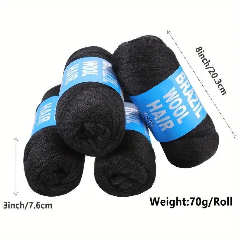 Synthetic Crochet Hair 4-10 Rolls Black Brazilian Wool Acrylic Yarn African Jumbo Braids Braids Twist Wraps70G/Roll