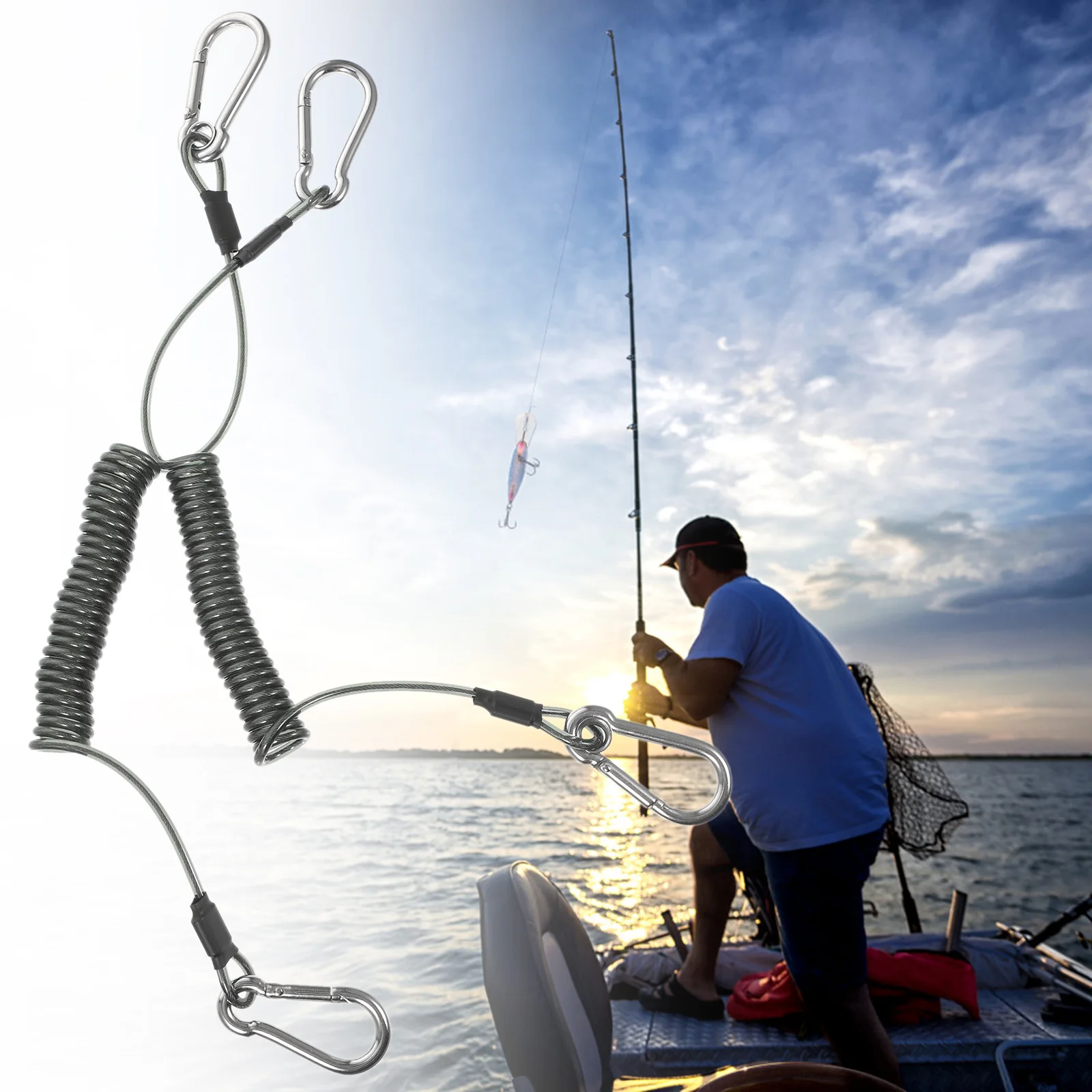 Retractable Fishing Coiled Lanyard Stainless Steel Boating Tether