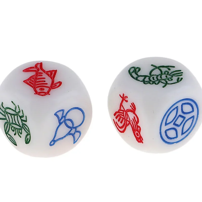 Pattern Dice Puzzle Game 6 Sided Dice Copper /gourd /chicken /fish /shrimp Funny Game Accessory 16mm 10 Pcs/lot