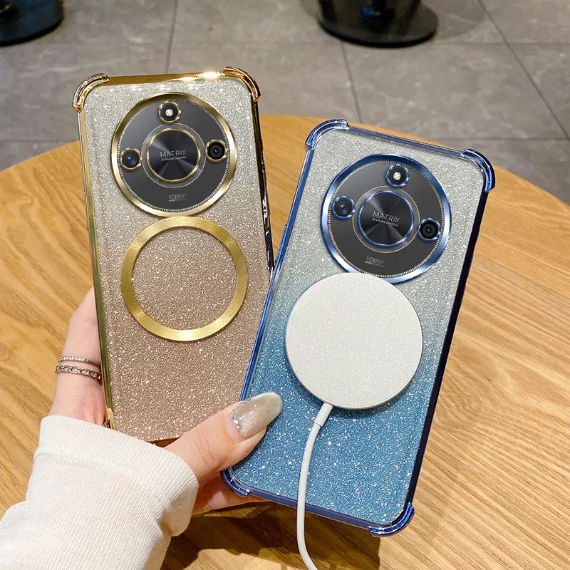Shockproof Clear Magnetic Ring Glitter Phone Case