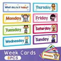 8pcs Children Week English Learning Flashcards English Teaching Aids Kids early Educational Posters Classroom layout 8.8*26.7cm 1