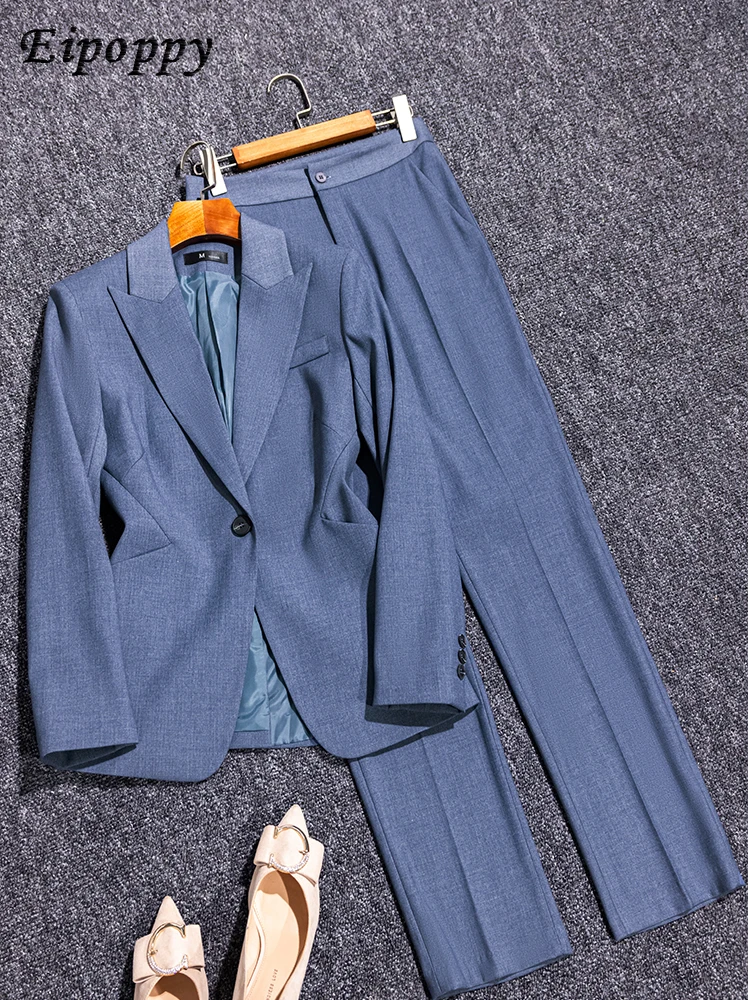 Hoge Kwaliteit Vrouwen Blazer Broek Set Pak Dames Grijs Zwart Lange Mouw Jas Broek Dames Zakelijk Werk Jas 2 Delige Set