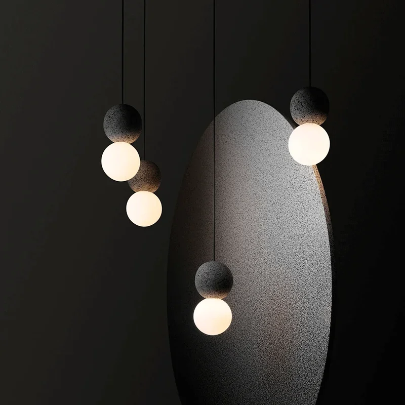 

Nordic minimalist restaurant chandelier double ball modern cement ball glass ceiling light creative bedroom bedside pendent lamp