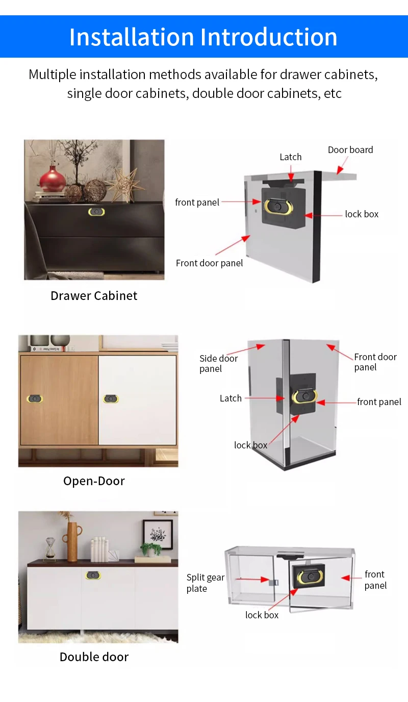 Fingerprint Drawer Lock Cabinet Lock Invisible Keyless Unlock Electronic Fingerp