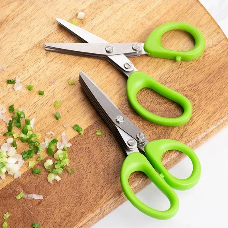 Multi-functional 3/5Layers Kitchen Scissors Stainless Steel Pepper Shredded Chopped Scallion Cutter Herb Spices Cooking Tool
